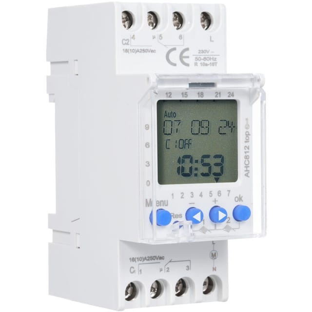 Programmierbarer 2-kanal-timer Mit Din-motor, Lcd-anzeige, Kalender Und 6 Sprachen Für Den Einsatz Zu Hause Oder Im Büro