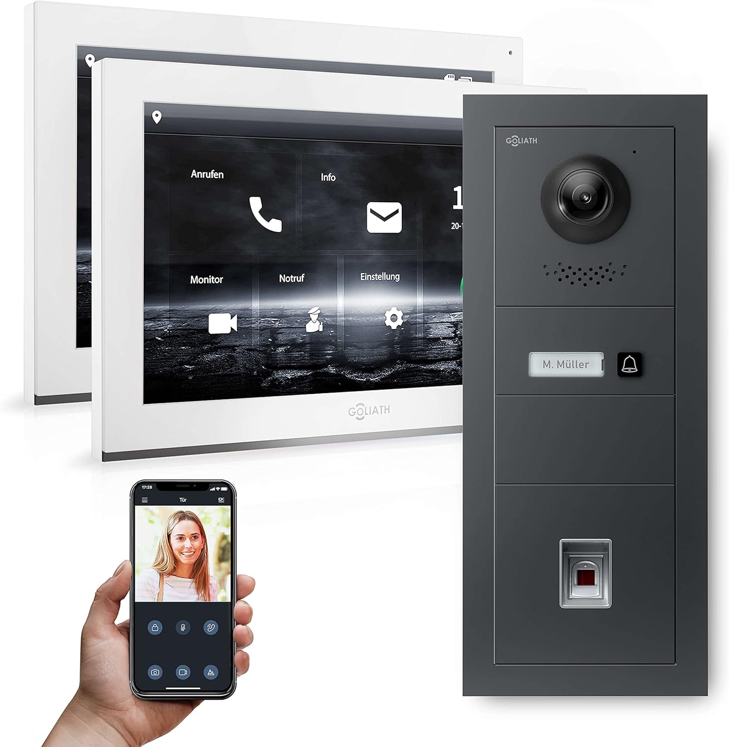 Goliath Pro Ip Video-türsprechanlage Anthrazit 1-fam 2x 10" Hd Fingerprint 180 Grad