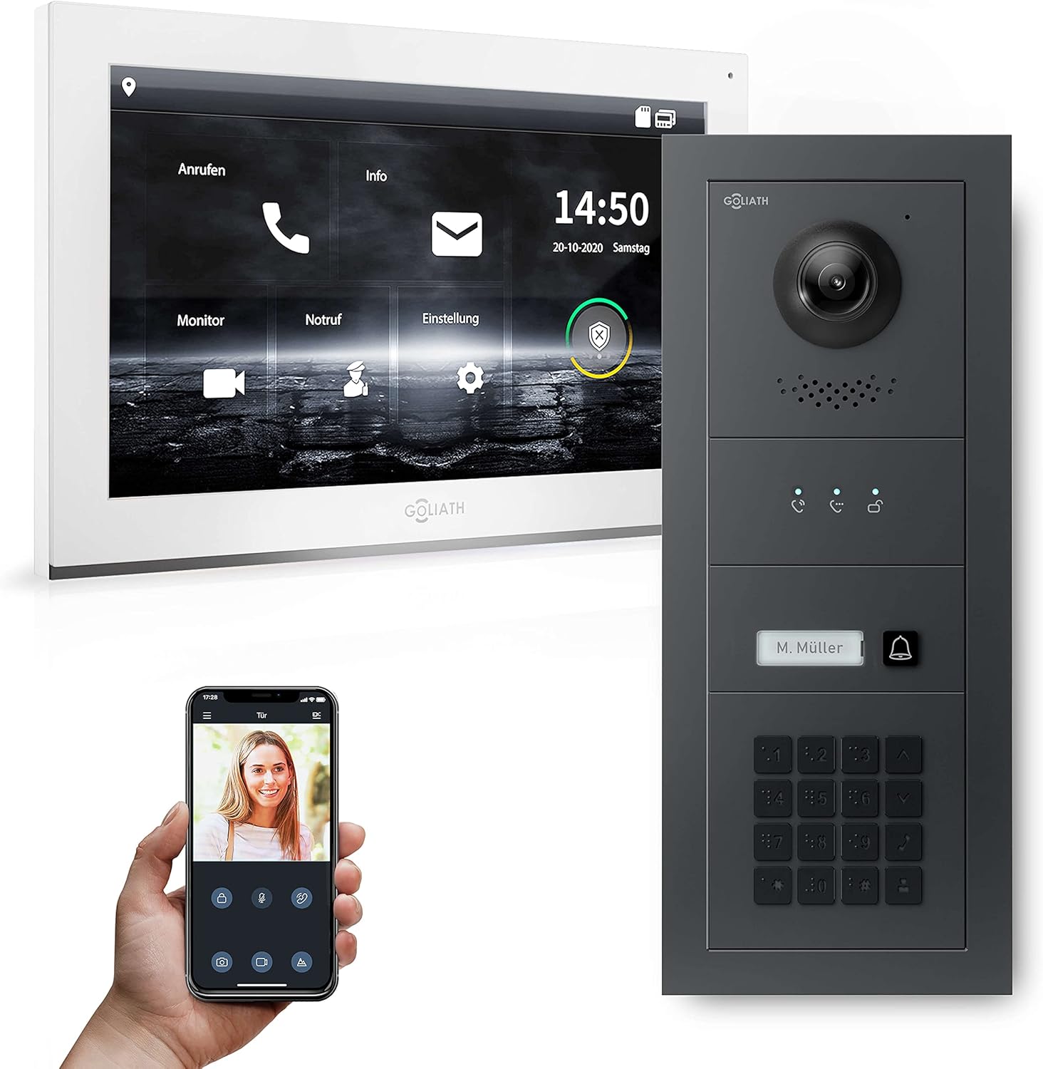 Goliath Hybrid Ip Video Türsprechanlage Anthrazit 1-fam 10" Hd Keypad Modul 180° Kamera