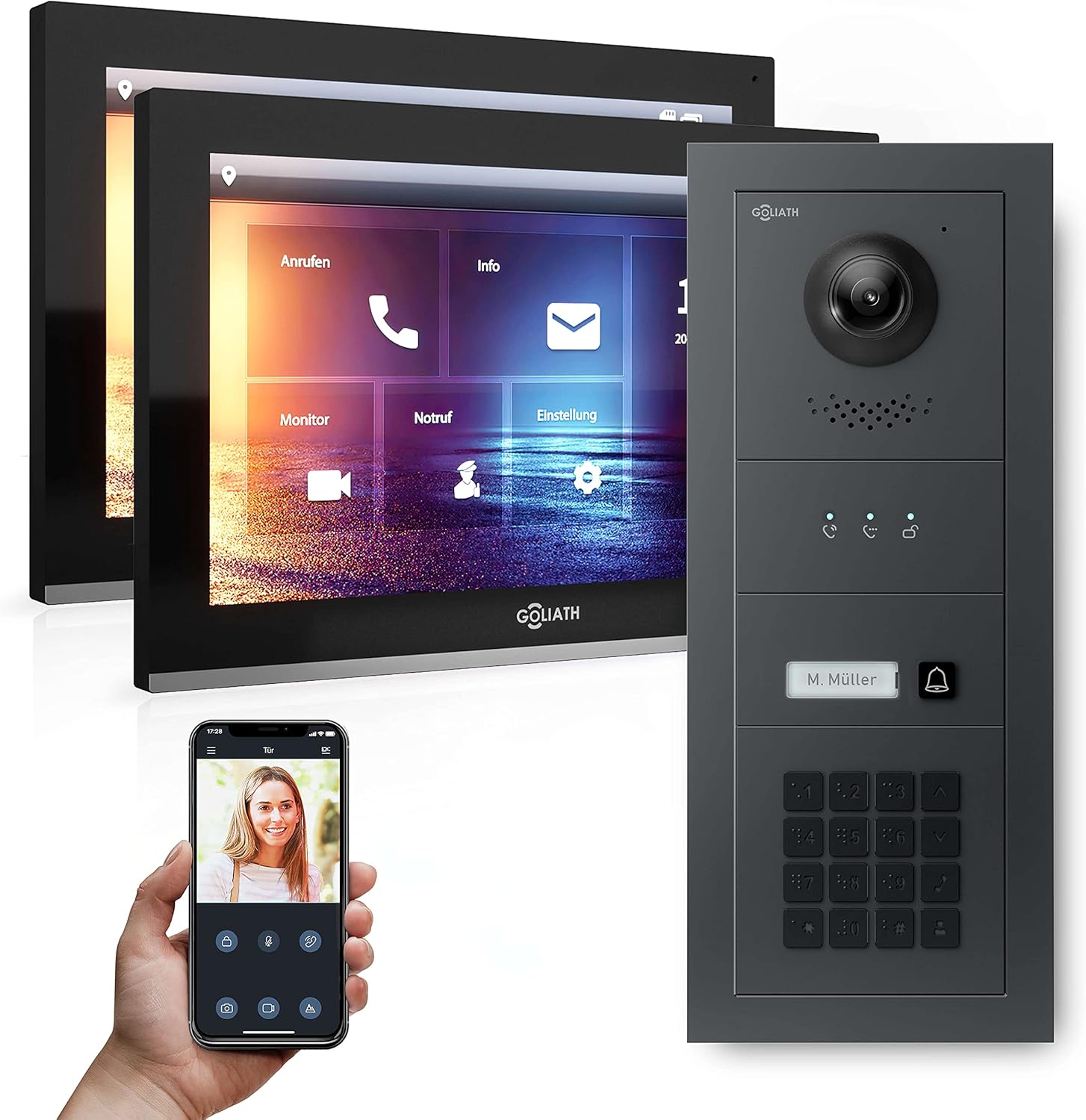 Goliath Hybrid Ip Videotürsprechanlage Anthrazit Set 1-fam 2x 10" Hd Keypad 180° Kamera