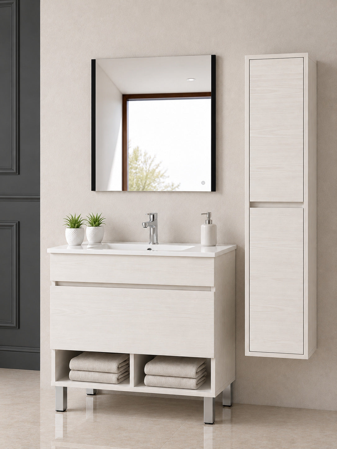 Badmöbel Mit Füßen Mit Waschbecken Extra Flach Origenbath Nebari Mit Füßen Und Schublade Ohne Spiegel 100x40 Cm Nordisch Weiß Mit Säule