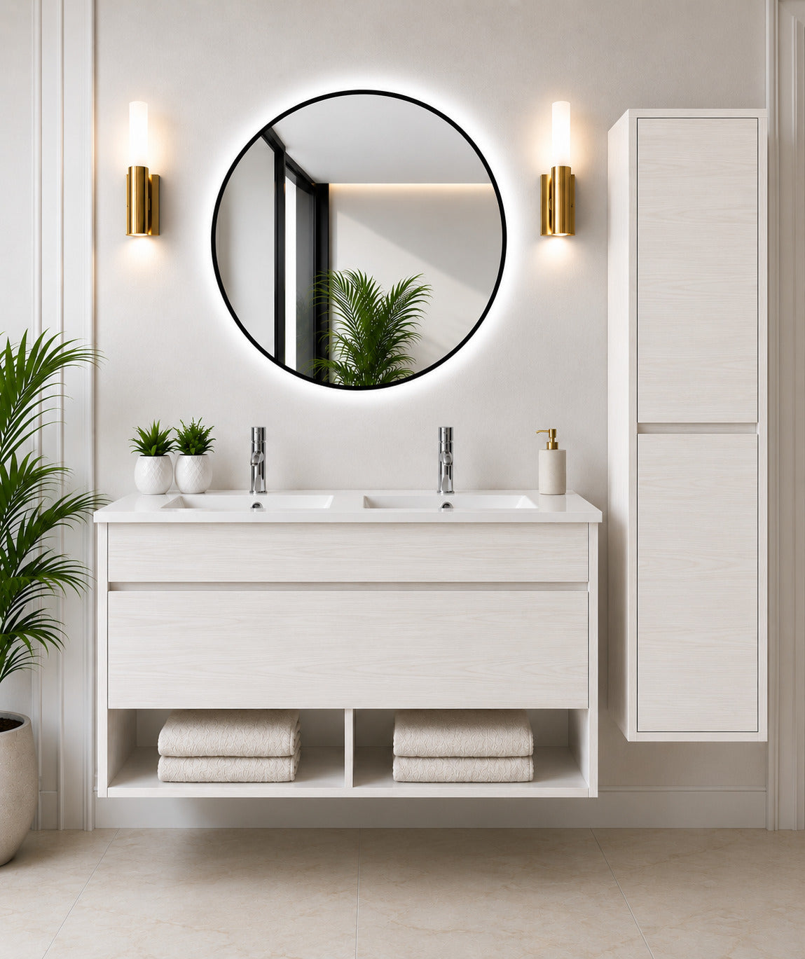 Badmöbel Hängend Mit Waschbecken Extra Flach Origenbath Nebari Mit Schublade Ohne Spiegel 120x45 Cm Doppelwaschbecken Nordisch Weiß Mit Säule