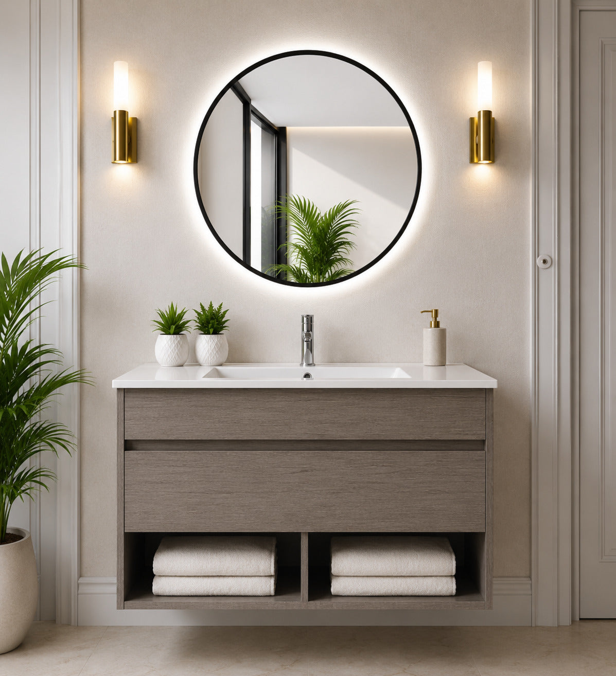 Badmöbel Hängend Mit Waschbecken Extra Flach Origenbath Nebari Mit Schublade Ohne Spiegel 50x40 Cm Smoky-eiche