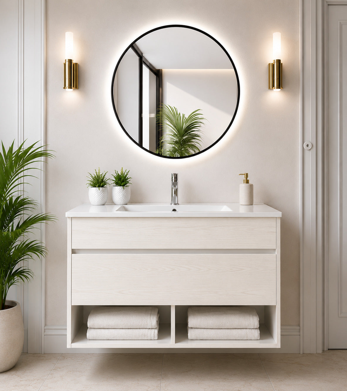 Badmöbel Hängend Mit Waschbecken Extra Flach Origenbath Nebari Mit Schublade Ohne Spiegel 50x40 Cm Nordisch Weiß