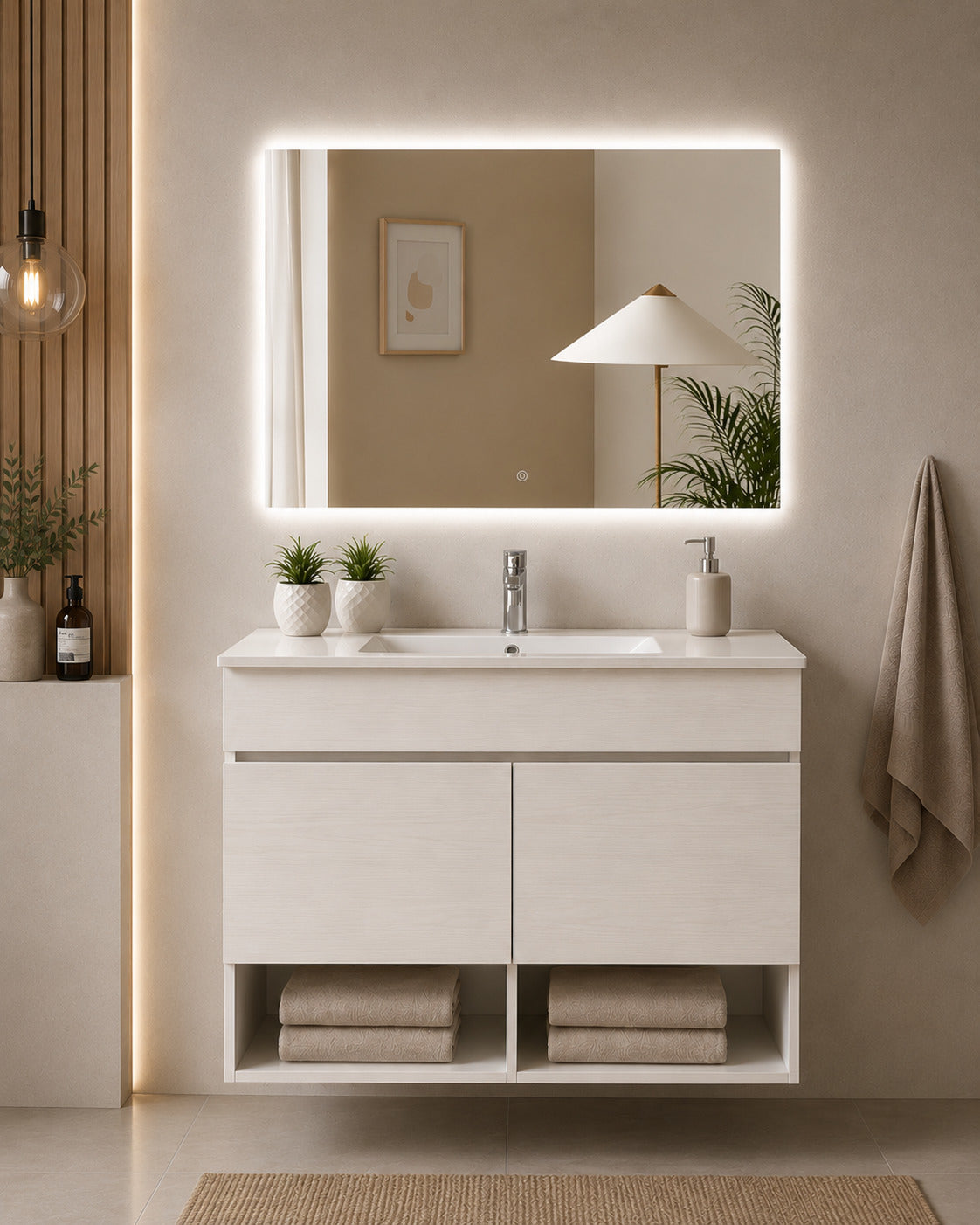 Badmöbel Hängend Mit Waschbecken Extra Flach Origenbath Nebari Mit Türen Ohne Spiegel 60x45 Cm Nordisch Weiß