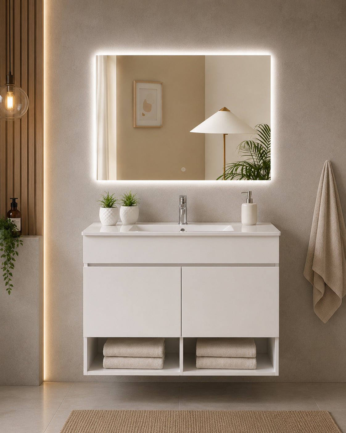 Badmöbel Hängend Mit Waschbecken Extra Flach Origenbath Nebari Mit Türen Ohne Spiegel 60x45 Cm Weiß