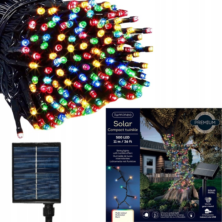 Solarbetriebene Weihnachtsbaumbeleuchtung Für Den Außenbereich, 500 Leds, Farbenfroh, 11 M