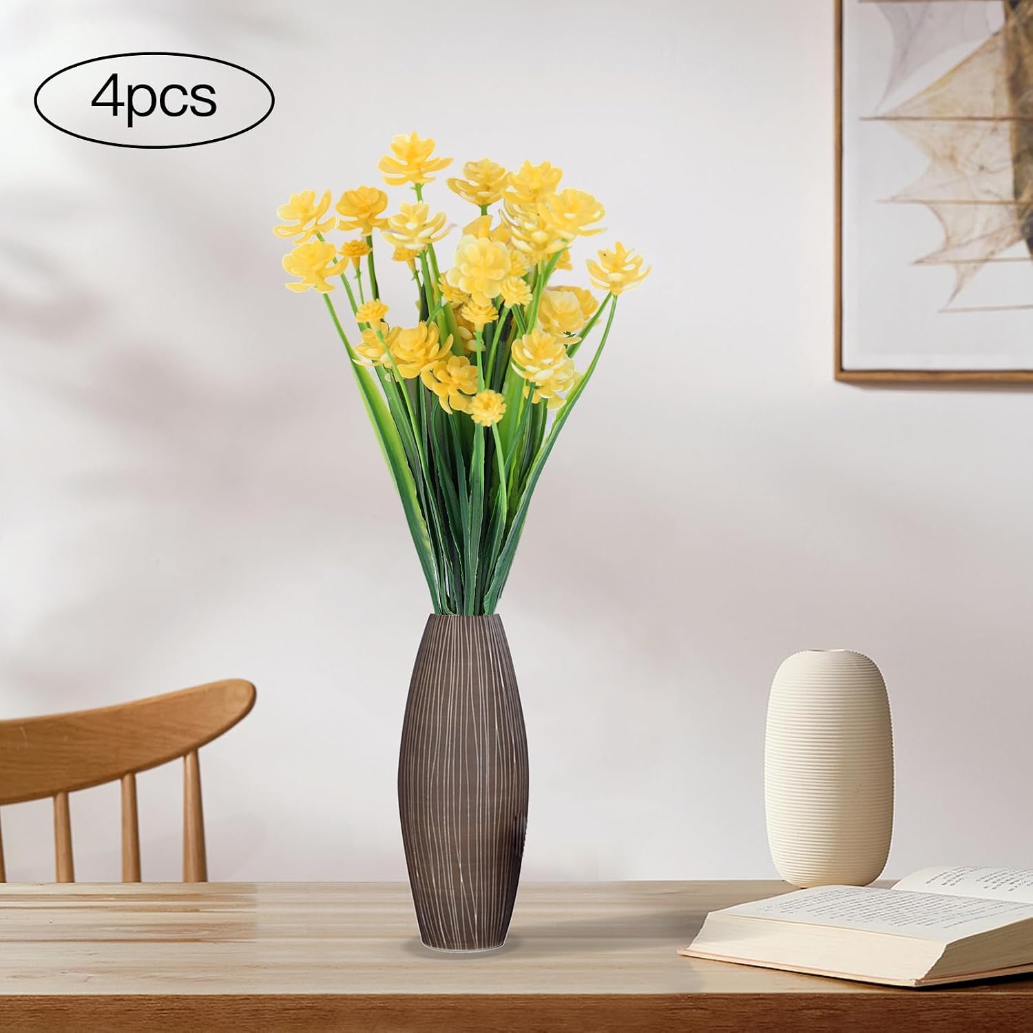 4 Stück Künstliche Blumen, Gelb Kunstblumen Unechte Blumen Für Hochzeit Dekor, Kunstblumen Gefälschte Blumen Diy Dekoration, Pflanzen Künstliche Blumenstrauß Kunstblume Hochzeit