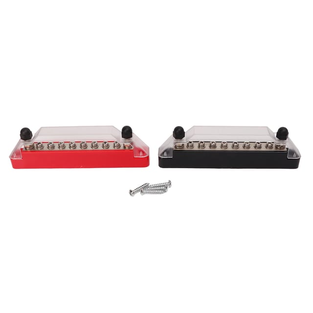1 Paar 10-polige 48V 150A-Stromverteilerblöcke mit M6-Bolzen und M4-Schrauben für Auto oder Boot. Enthält 2 M6-Bolzen und 8 M4-Schrauben.