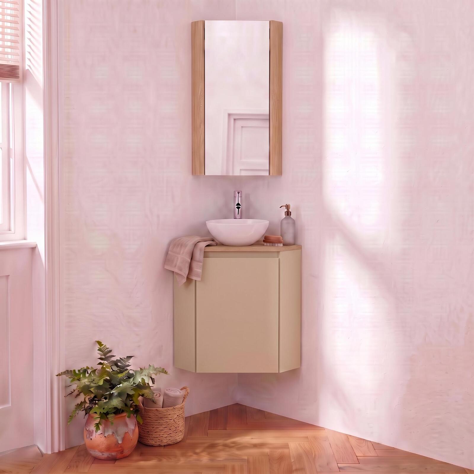 Ensemble Lave-mains Sorrento D'Angle Avec Vasque, Robinet Et Armoire Miroir