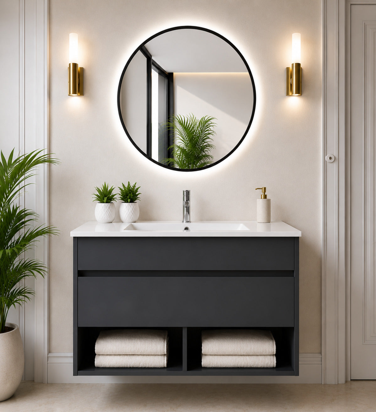 Badmöbel Hängend Mit Waschbecken Extra Flach Origenbath Nebari Mit Schublade Ohne Spiegel 100x45 Cm Graphit