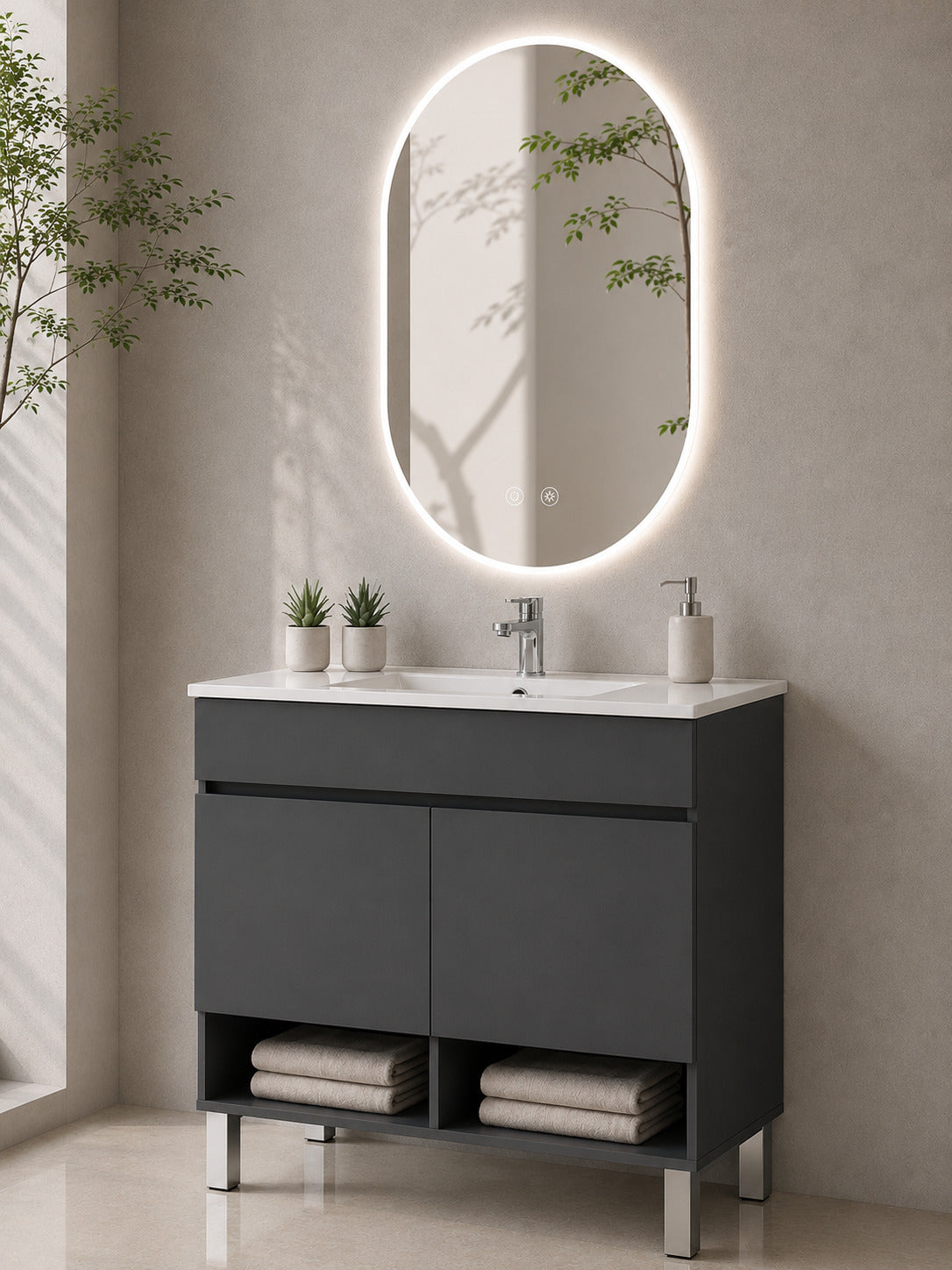 Badmöbel Mit Füßen Mit Waschbecken Extra Flach Origenbath Nebari Mit Füßen Und Türen Ohne Spiegel 80x45 Cm Graphit