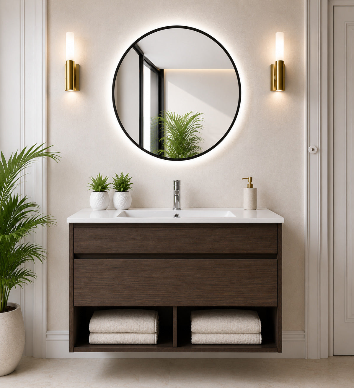 Badmöbel Hängend Mit Waschbecken Extra Flach Origenbath Nebari Mit Schublade Ohne Spiegel 90x40 Cm Esche Tea