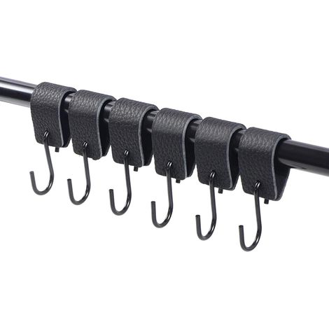 Hook Leather 6 Pcs, 304 Stainless Steel Hooks, Hooks With Leather Band, S Hook For Hanging Camping Lights, Clothes, Towels, Kitchen