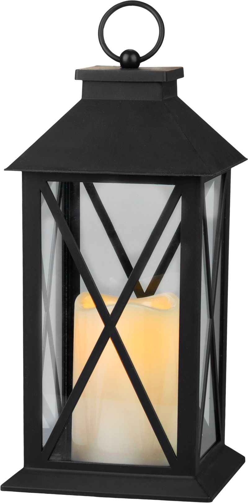 Laterne Magichome Weihnachten, Led Warmweiß, 3xaaa, Kunststoff, Timer, Schwarz, 14x14x32.2 Cm, Bewegliche Flamme