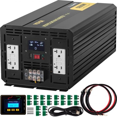 VEVOR Wechselrichter, 5000 W modifizierter Sinus-Wechselrichter, 12 V DC auf 110 V AC Fahrzeugadapter, mit LCD, Fernbedienung, LED-Licht &