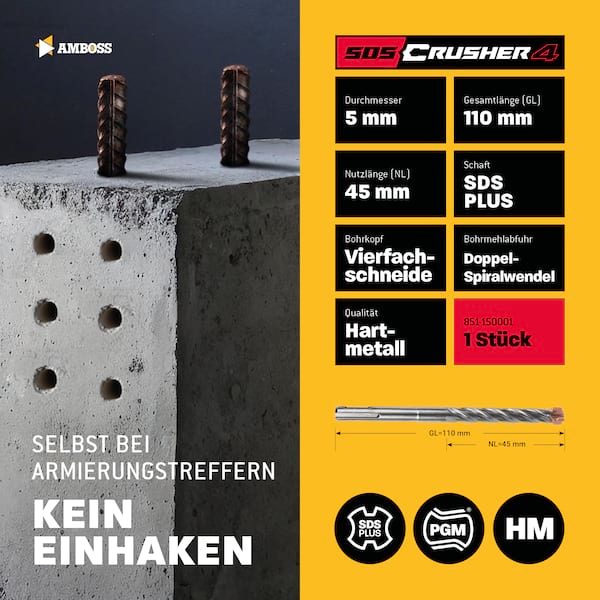 1x Bohrer SDS Plus Schaft - Ø:5 mm - GL: 110 mm Bild 5