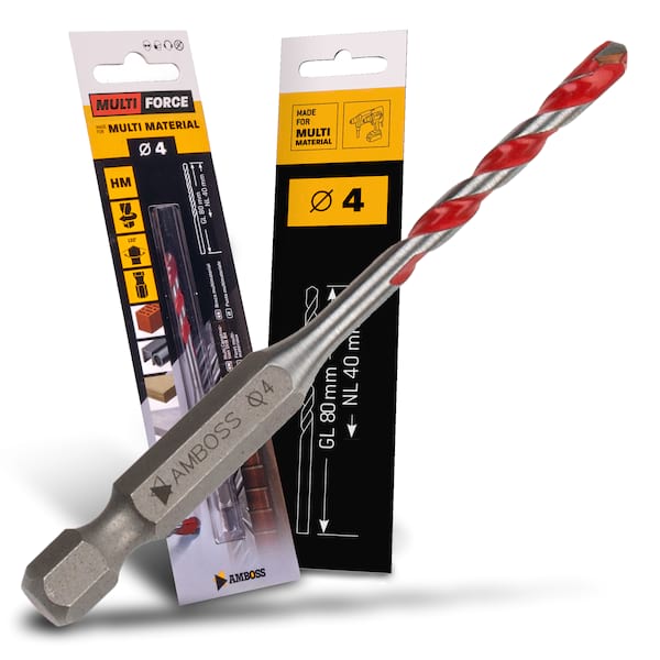 Amboss Multi Force Hartmetall Bohrer - Ø4 mm - GL: 80mm - NL: 40mm