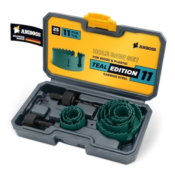 AMBOSS CS Teal Edition Lochsägen Set 11-tlg. Ø 22-58 mm - präzise Lochsäge Holz, Kunststoff & Plattenwerkstoffe