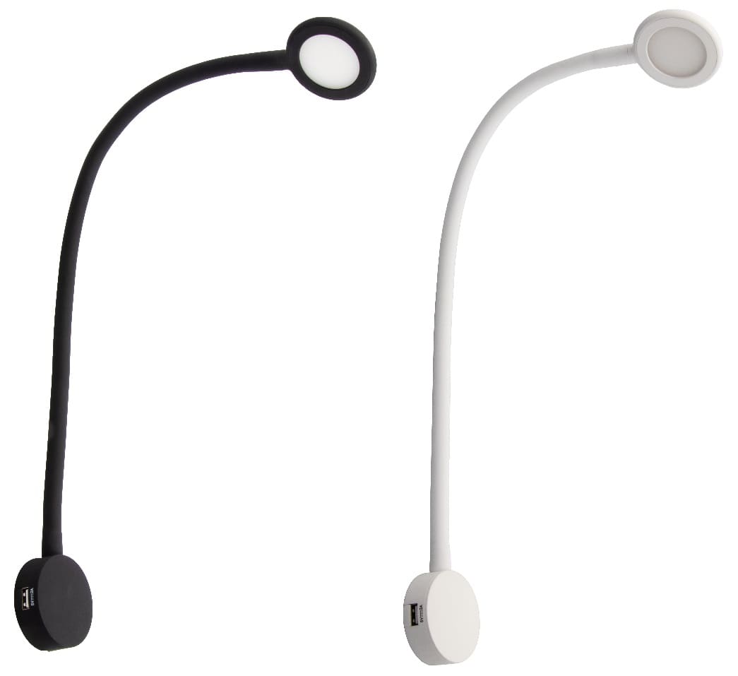 Design Light flexible LED Leseleuchte Modus dimmbar 12 V Leselampe mit USB Ladestation, weiß