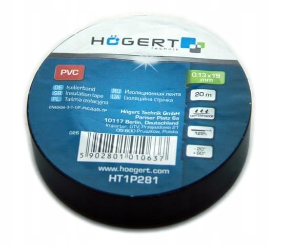 Högert Isolierband PVC wasserfest 0,13 x 19 mm Länge 20 m, schwarz