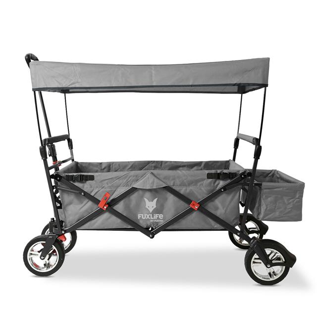 [neuwertig] Fuxlife Ct-500 Grau Faltbarer Bollerwagen Mit Sonnendach, Feststellbremse Und Hecktasche 75 Kg Tragkraft Für Garten, Camping & Freizeit