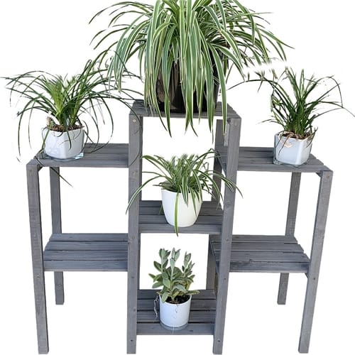 Blumentreppe Blumenregal Blumenpodest Pflanzregal Blumenhocker Standregal Grau Pflanzenampel Blumenampel Gartenregal Blumenständer - Melko