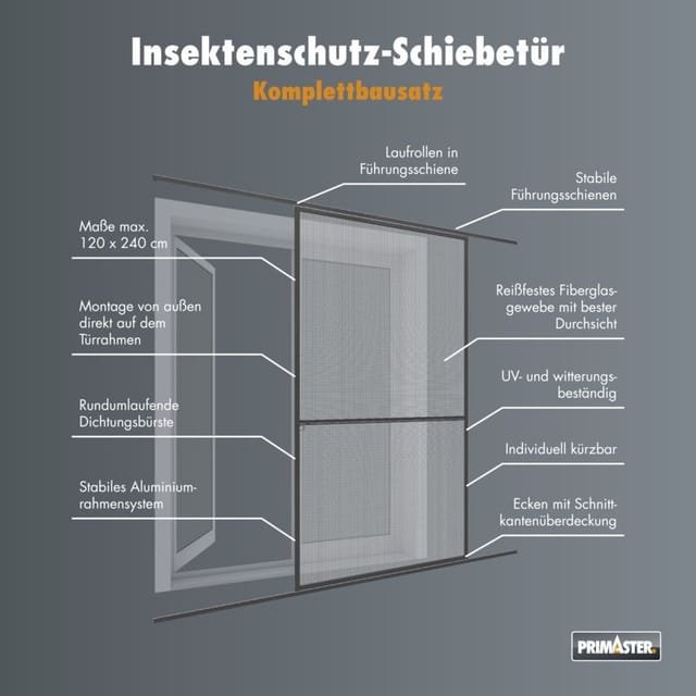 Primaster - Insektenschutz-Schiebetür anthrazit 120x240cm Fliegengitter