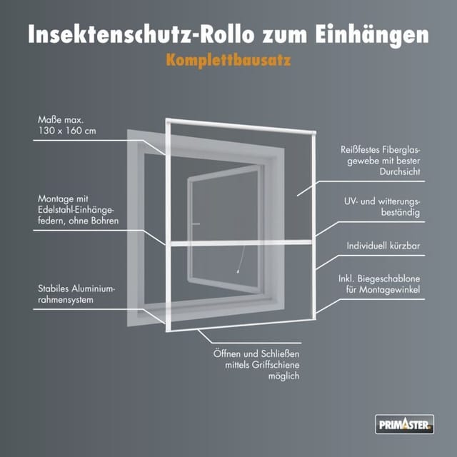 Primaster - Insektenschutz-Rollo 130 x 160cm Weiß Fliegengitter Insektennetz