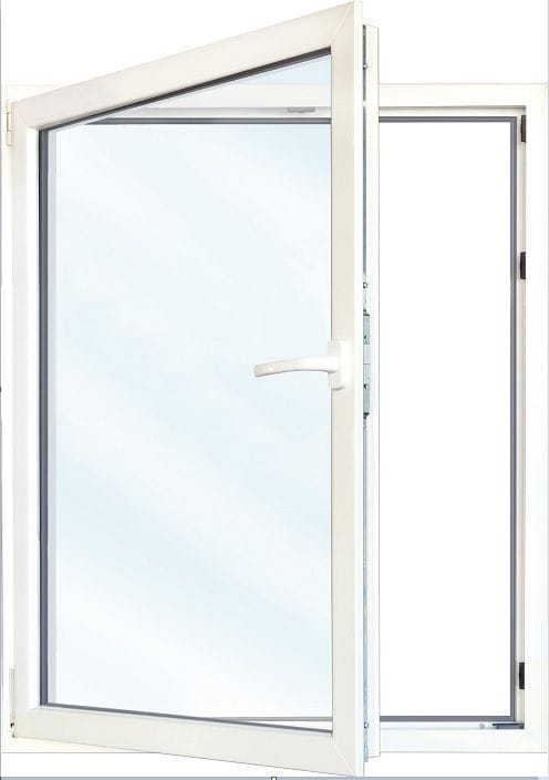 Uw 0,9 W/m²K fenster pvc, 3-fach Isolierglas, weiss/golden oak, 1-flügelig, Dreh/Kipp, 100 x 80 cm, din links