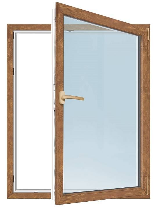 Uw 0,9 W/m²K fenster pvc, 3-fach Isolierglas, golden oak/golden oak, 1-flügelig, Dreh/Kipp, 100 x 50 cm, din rechts