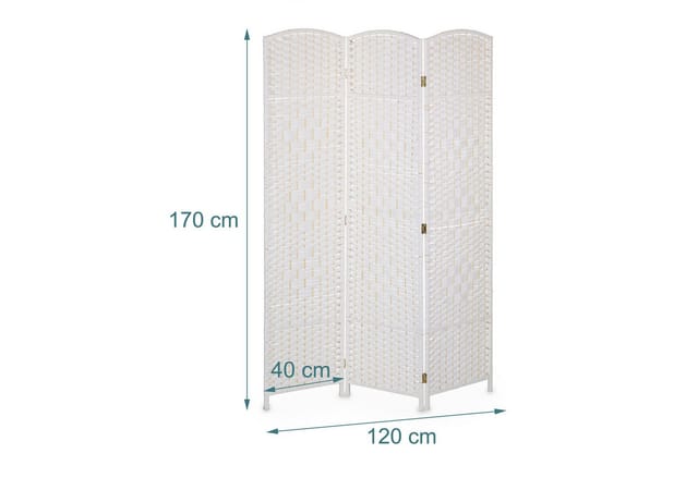 Relaxdays Paravent, HxB: 170 x 120 cm, Trennwand für innen, Holz & Papierseil, faltbarer Raumteiler, 3-teilig, weiß
