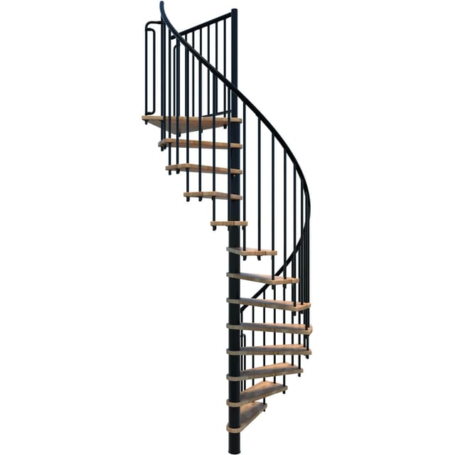 Wendeltreppe 12 Stufen - erreichbare Höhe 2.28 bis 2.82m - Durchmesser 120cm - schwarze Struktur und Buchestufe - BERL120-NH/12