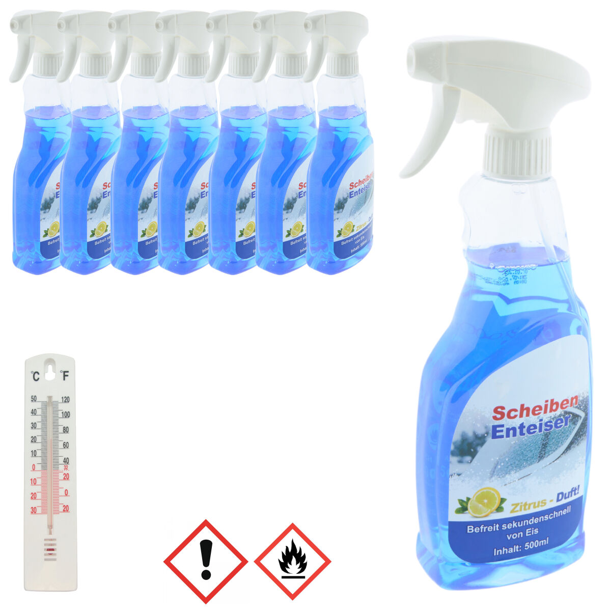 8 x Scheibenenteiser 500 ml in Sprühflasche + Gratis Thermometer