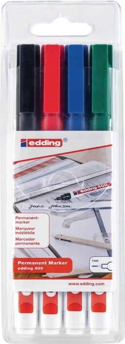 edding 400 4 x Permanentmarker Farben Schwarz Rot Blau Grün Set