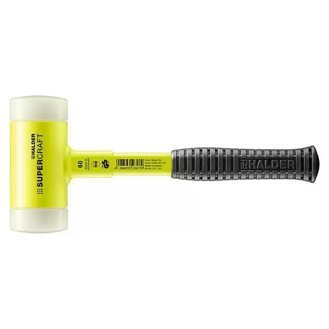 HALDER SUPERCRAFT Schonhammer Ø 60 mm rückschlagfrei mit bruchsicherem Stahlrohrstiel gelb fluoreszierend
