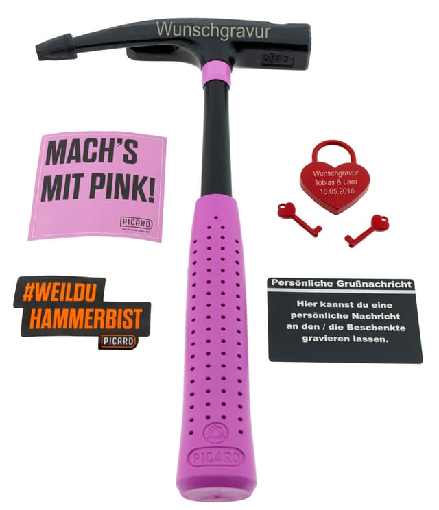 PICARD Geschenk Set Valentinstag Latthammer Pink Edition + Liebesschloss mit Gravur