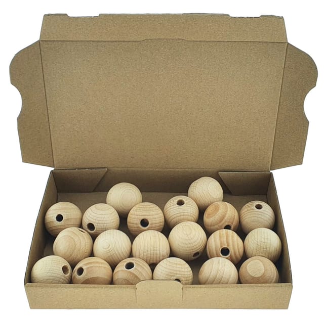 20 x Holzkugeln Ø 35 mm mit 8 mm Bohrung zum Basteln aus Buchenholz