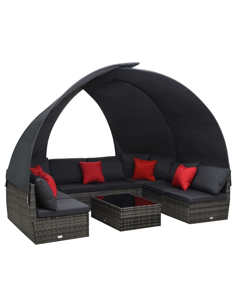 9-tlg. Garten-lounge-set Mit Sonnendach Poly Rattan Anthrazit Vidaxl