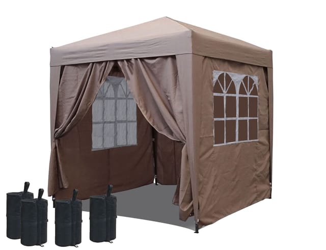 Pop-up-pavillon 2 X 2 M Graubeige Mit 4 Fußgewichten Und Mit 4 Easy-klett Seitenwänden Mit 2 Reißverschlüssen