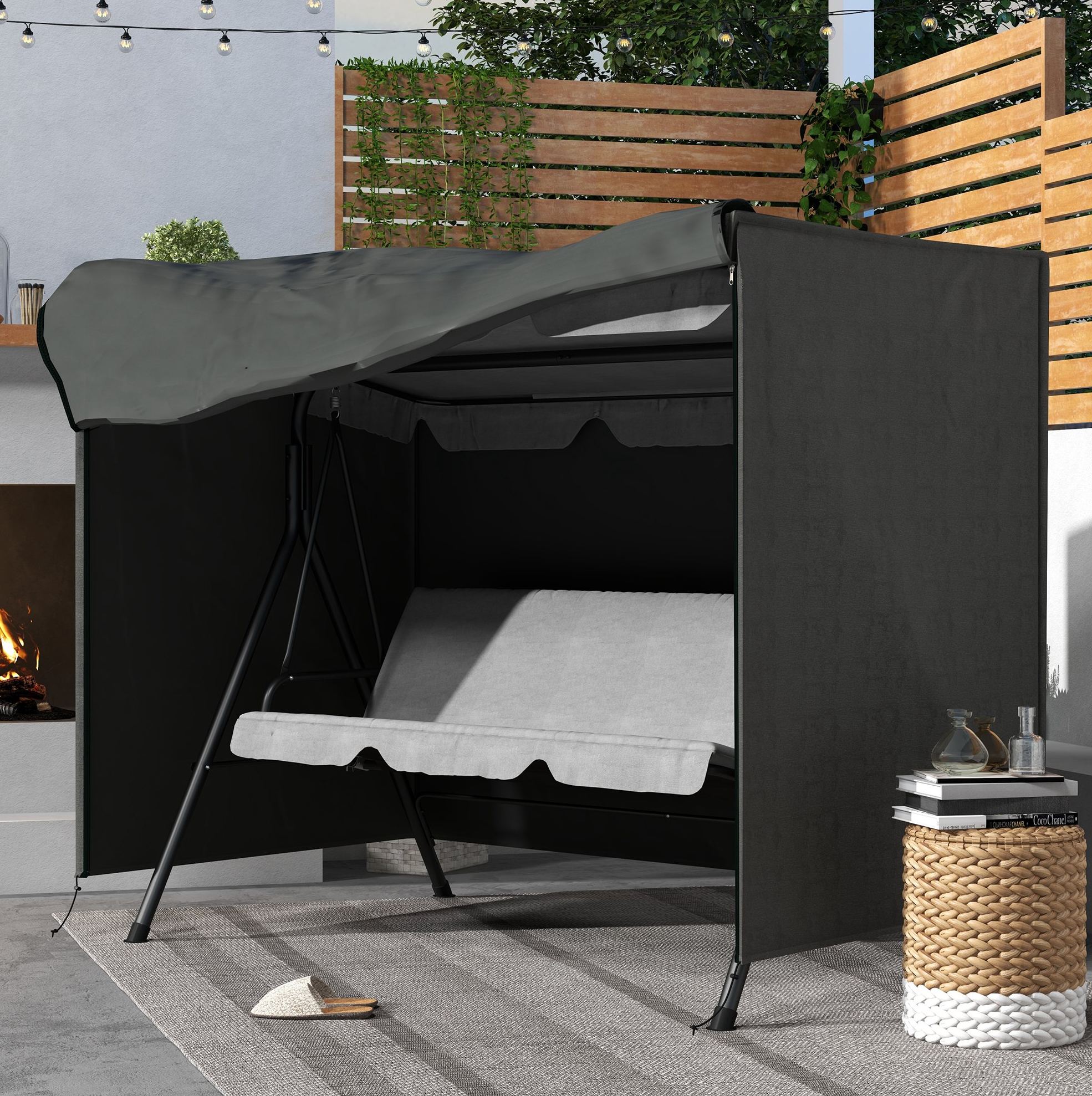 Wasserdichte Schutzhülle Für 3-sitzer-gartenschaukel 600d Oxford 205x124x164 Cm Dunkelgrau Okwish