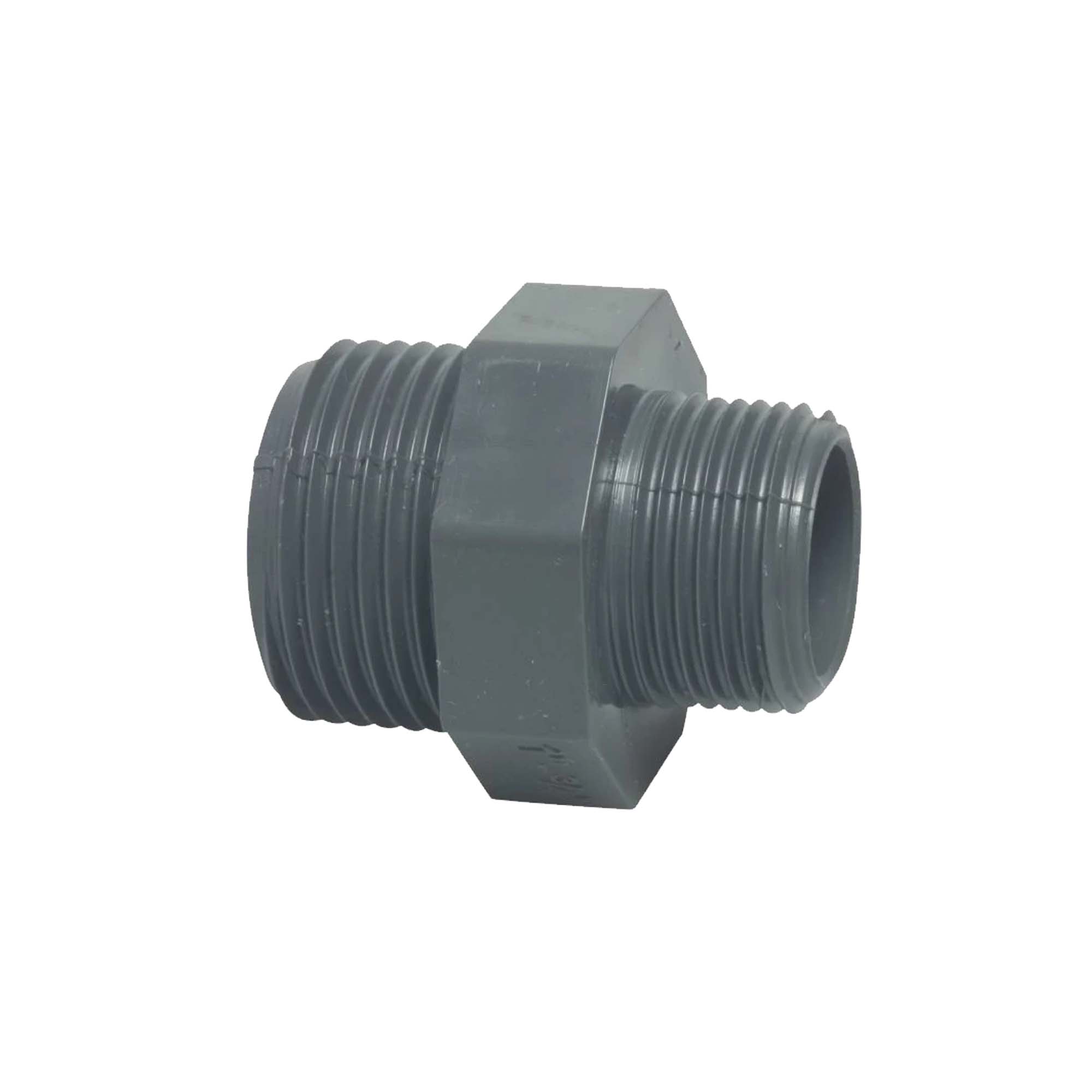 Profec - Doppelnippel Reduziert, Pvc-u 1 1/4 Zoll Ag X 1/2 Zoll Ag, 10 Bar, Grau