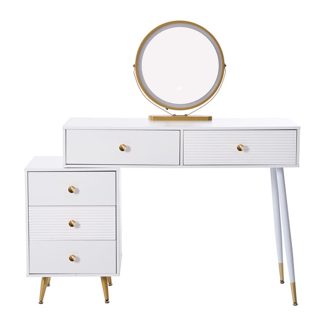 Schminktisch-set Mit Led-beleuchtung Und Spiegel, Verstellbarer Seitenschrank Und Ausziehbares Design, Maße B100 X H78 X T40 Cm, Ohne Hocker
