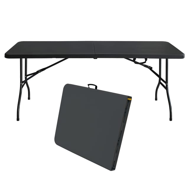 Klapptisch 180 Cm, Tragbar Mit Griff, Faltbar, Multifunktional Für Camping, Picknick, Partys & Indoor/outdoor, Belastbar Bis 135 Kg, Schwarz