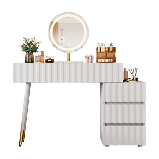 Schminktisch Mit Led-spiegel Und Beleuchtung, Weiß, 5 Geräumige Schubladen, Modernes Schminktisch-set Für Das Schlafzimmer, B100 X H127 X T40 Cm, Ohne Hocker