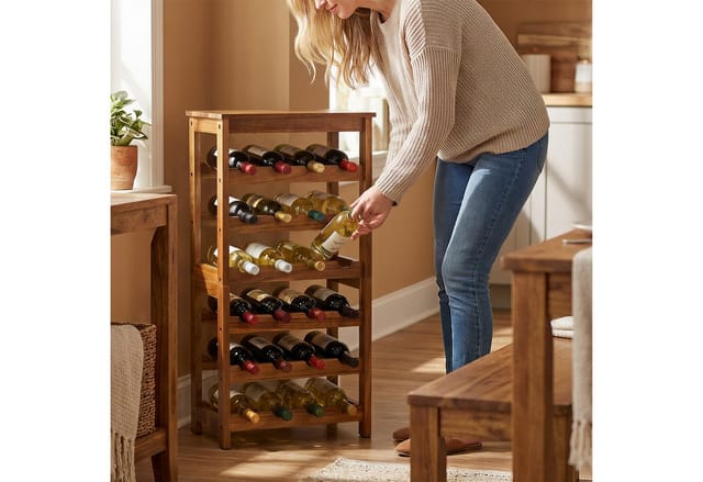 Relaxdays Weinregal, 24 Flaschen, Akazienholz, Hbt 82 X 36 X 24 Cm, Weinhalter Für Rot- & Weißwein, Flaschenregal, Natur