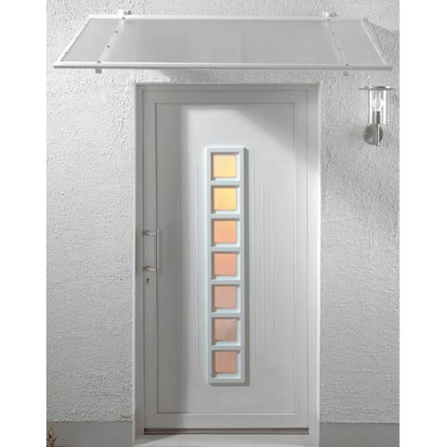 Mccover - Markise Für Die Eingangstür Justine (kostenlose Lieferung) - Rahmenfarbe - Weiß, Gesamtlänge - 155 Cm, Gesamttiefe - 90 Cm