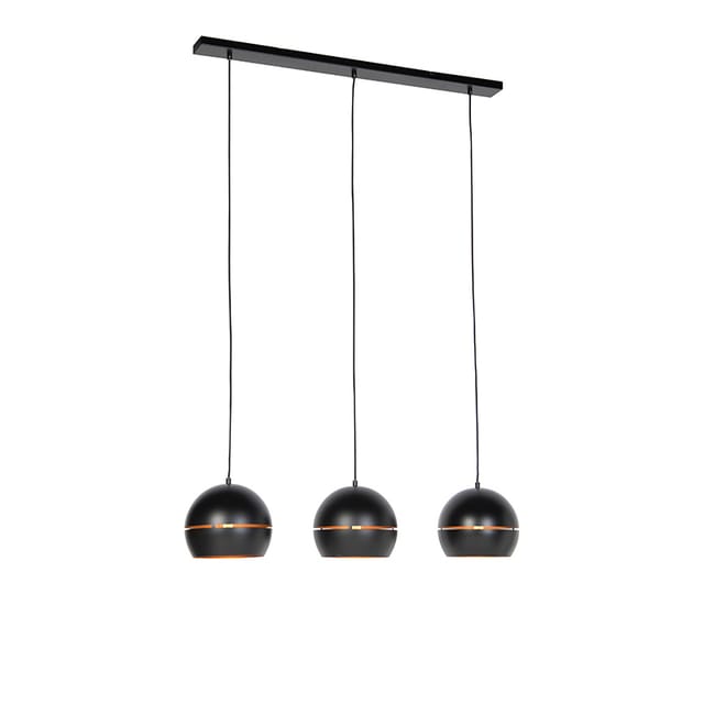 Design Hängelampe Schwarz Mit Goldenem Interieur 3 Leuchten - Buell