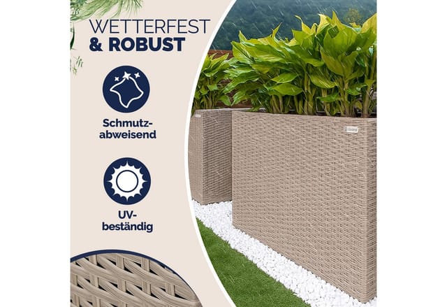 Casaria® Blumenkasten 3 Innentöpfe Polyrattangeflecht Herausnehmbar Blumentopf Übertopf Pflanzkübel Pflanzkasten Creme