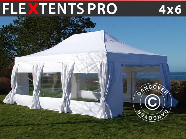 Faltzelt Faltpavillon Wasserdicht Flextents Pro 4x6m Weiß, Mit 8